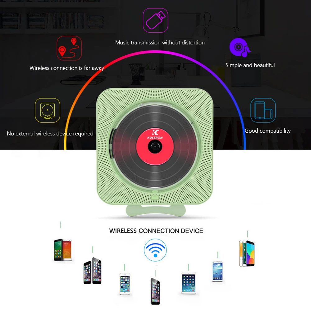 Portable CD Music Player Wall Mounted Bluetooth-compatible 5.1 Stereo Speaker Music Player Stereo Speaker CD PlayerB