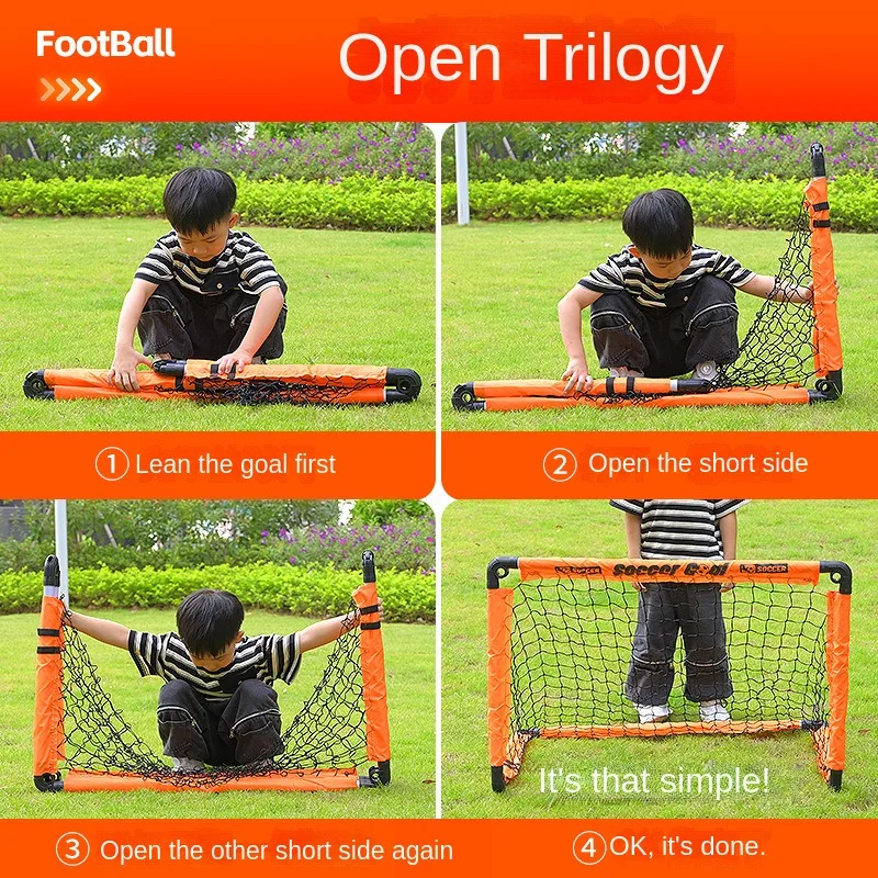 Foldable Kids Soccer Goal with Ground Stakes, Includes Ball & Easy Assembly Portable Football Net for Children's Outdoor Games