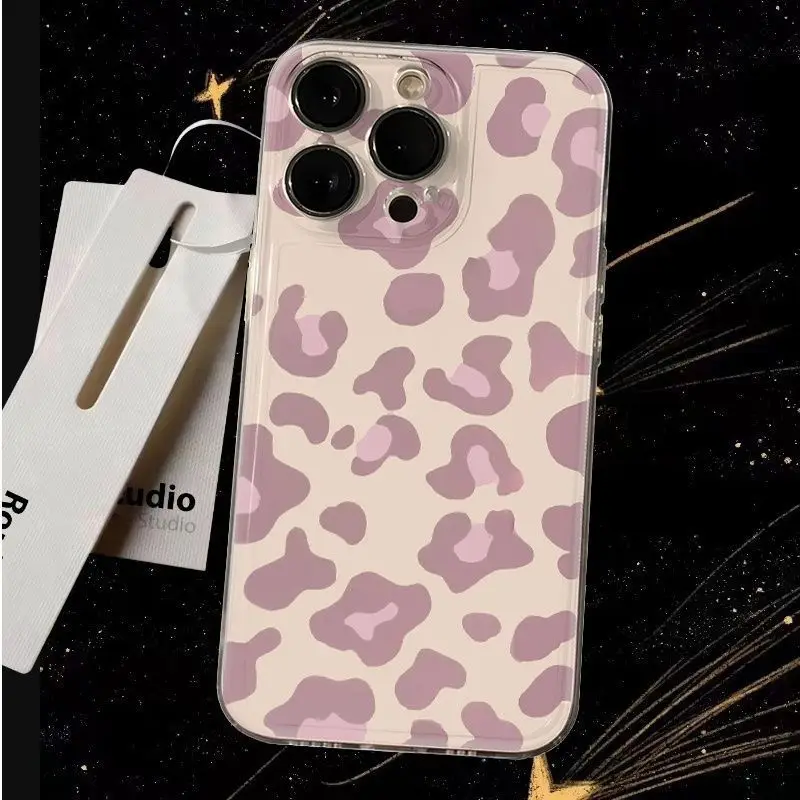 Light Pink Leopard Print Transparent Phone Case Cover