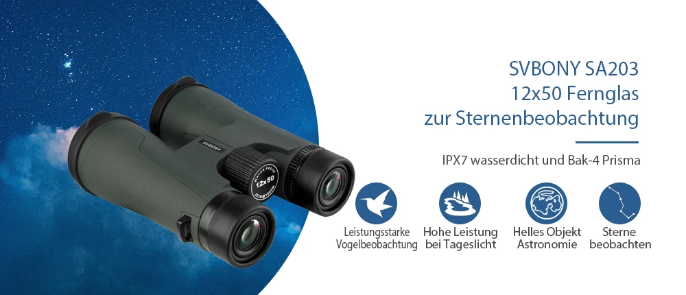 Svbony SA203 teleskop 12x50 fernglas profession elle leistungs starke bak4 ipx7 wasserdichte camping ausrüstung für die vogel beobachtung sternen beobachtung – Detail 9