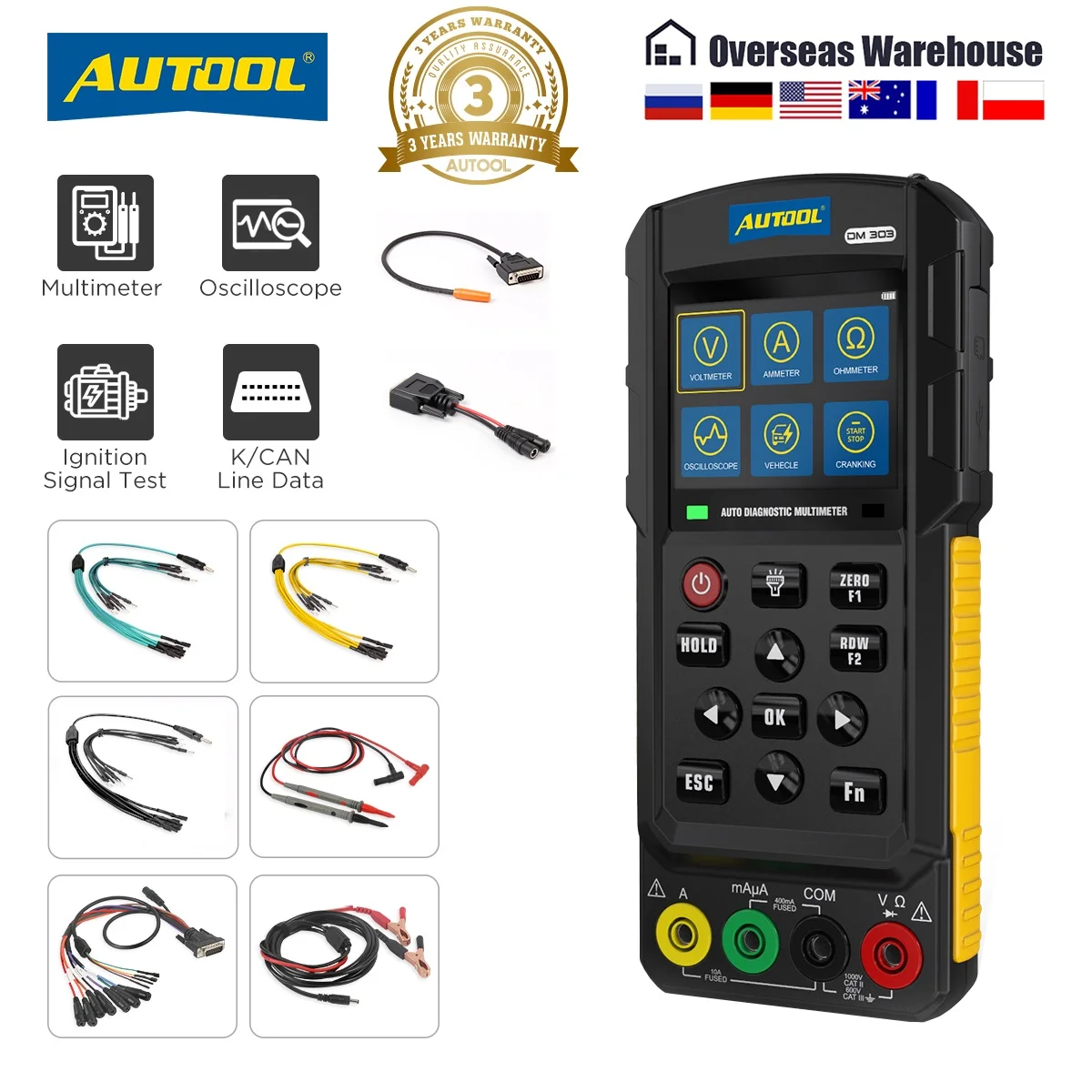 AUTOOL DM303 Auto Diagnostic Multimeter Car Circuit Tester with K/CAN