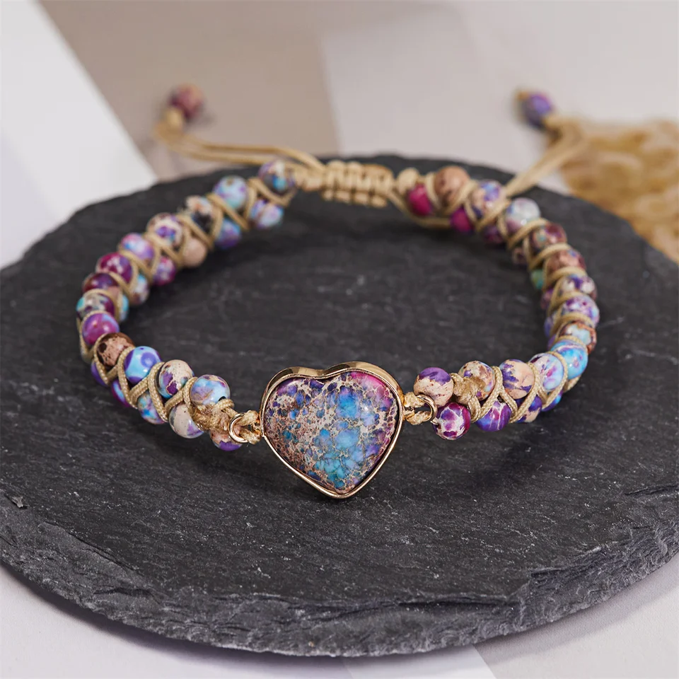 Bracciale Avvolgente In Pelle Da Donna Con Perline E Cuore - Bracciale Boho Cristallo Con Chiusura - Gioiello Regalo Per Ragazze - Lunghezza 19,3 Cm