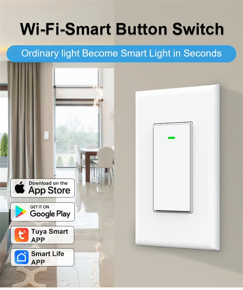 Description Picture 2 of itemTuya WiFi Wall Button Switch US Smart Home Wireless Light Physical Switches Voice Remote Control works with Alexa Google Home