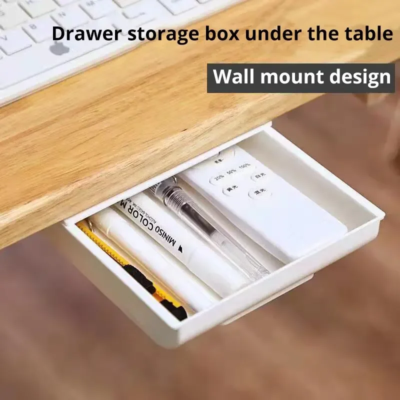 Self Adhesive Storage Box 1PCS White SelfAdhesive Storage Drawer Box Makeup Pencil Tray Desk Hidden Under Stand