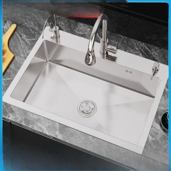 อ่างล้างจานสแตนเลสนาโน 304 หนา 3 มม. ผลิตด้วยมือ อ่างเดี่ยว ขนาด 50*40 ซม. ทนทาน สำหรับใช้ในครัวเรือน อ่างล้างผัก อ่างล้างจาน 1