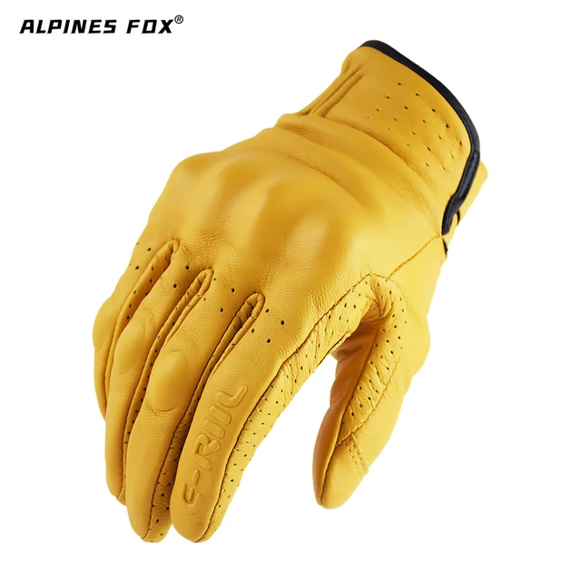 Vintage Motorcycle Leather Gloves Yellow Black Retro Motocycle Cowhide Leather Guantes Moto Gloves