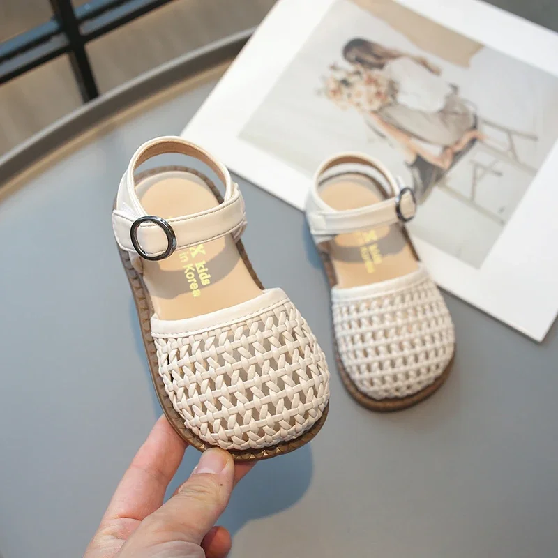 Baby Girls Woven Sandals Summer Children Princess Shoes Kids Beach Sandals Soft Sole Anti Slip Comfortable Infant Barefoot Shoes 4