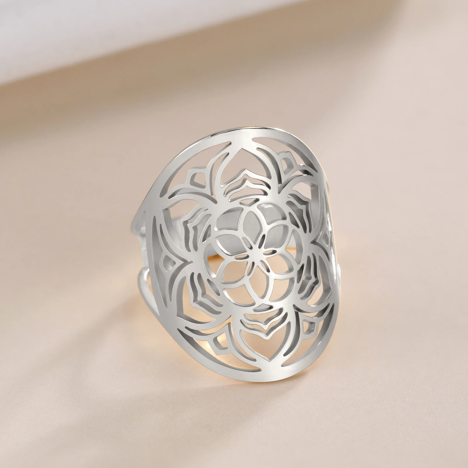 LIKGREAT Mandala Yoga Adjustable Rings New Stainless Steel