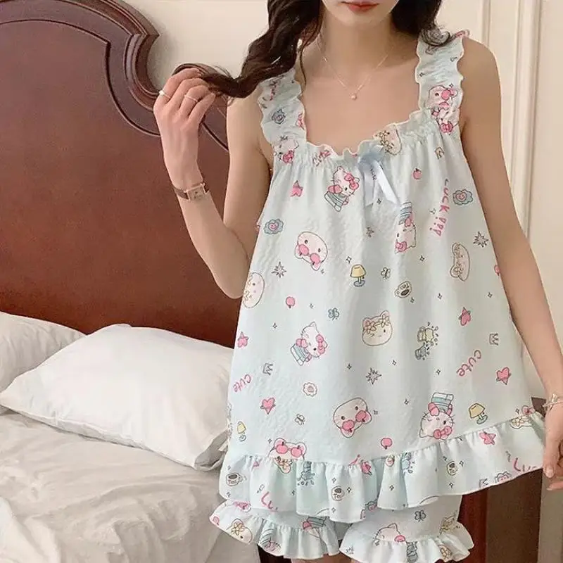 

New Sanrio Pajamas Anime Hello Kitty Kawaii Creative Cute Cartoon Summer Comfortabler Camisole Home Suit Girls for Gifts
