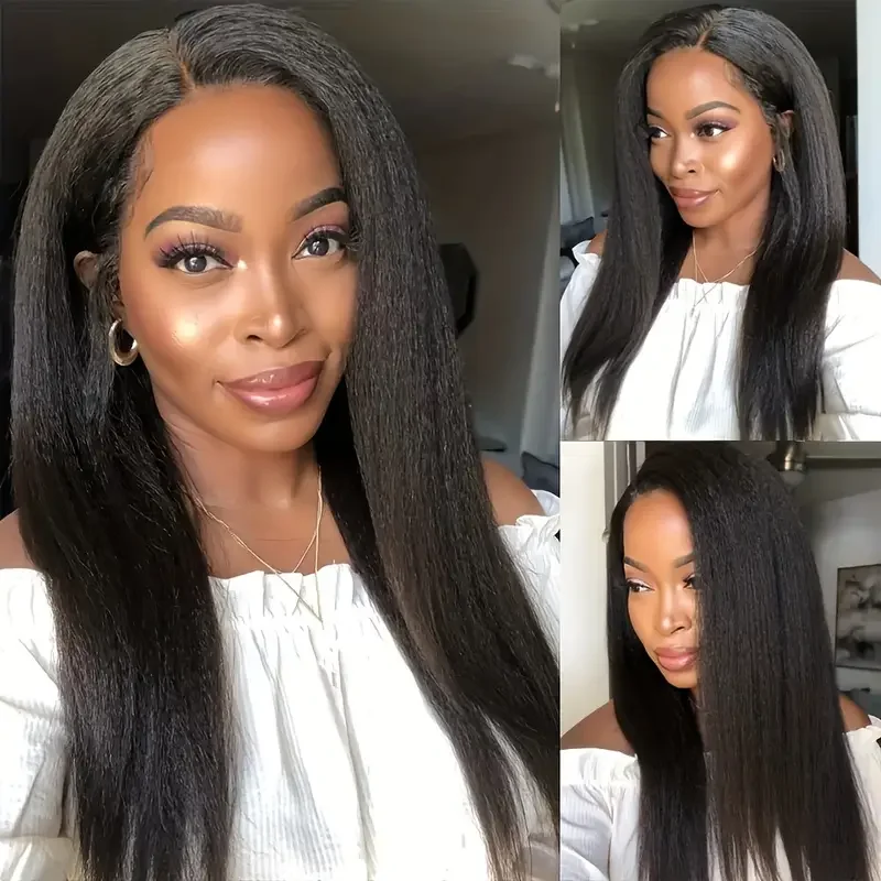 Kinky Straight 13x4 HD Transparent Lace Front Human Hair Wigs Glueless Wear And Go Kinky Straight Human Hair Wigs For Beginners