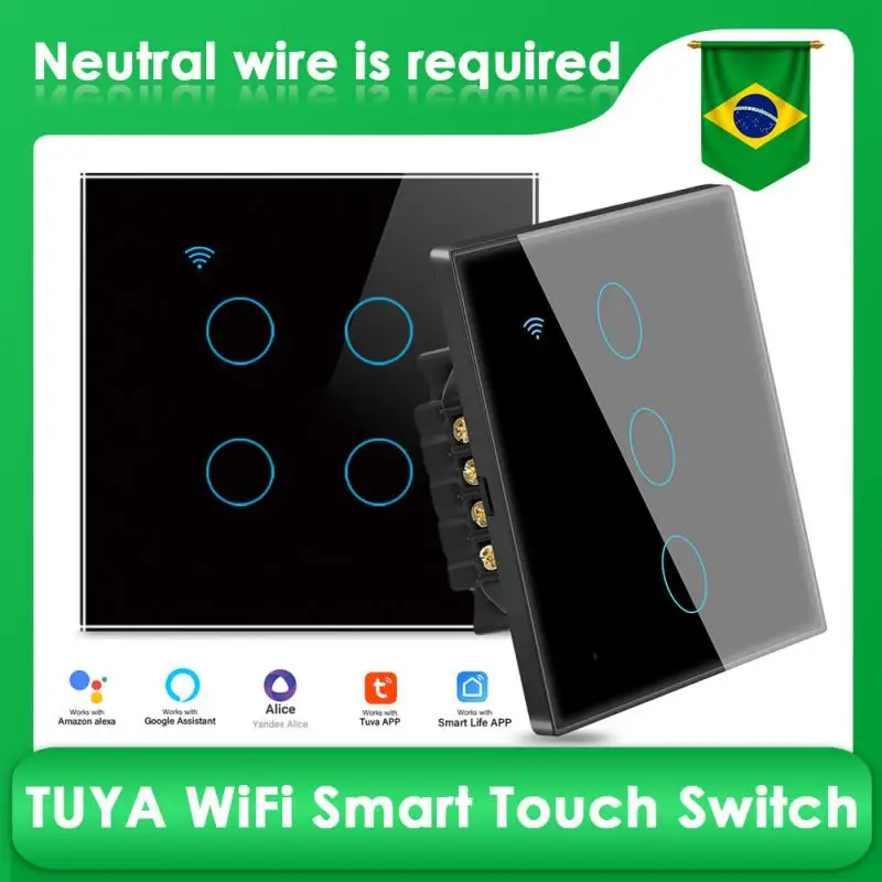 

Умный сенсорный выключатель TUYA, ЕС, Wi-Fi, для работы с Alexa Google Home, требуется нейтральный провод, переменный ток, 100 в, 10 А, 1/3/4 клавиши, Wi-Fi, сенсорный выключатель