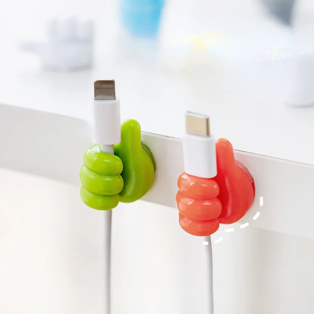 Thumb Style Hooks Charge Data Cable Holder Managment Adhesive Cable Support Organizer Wall Hooks for Keys Multifunctional Clip