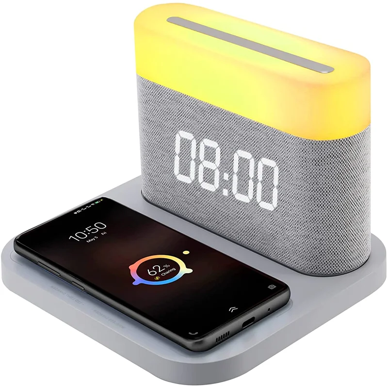 DigitalAlarmClockLEDNightLightWirelessCharging15WTouchBedside