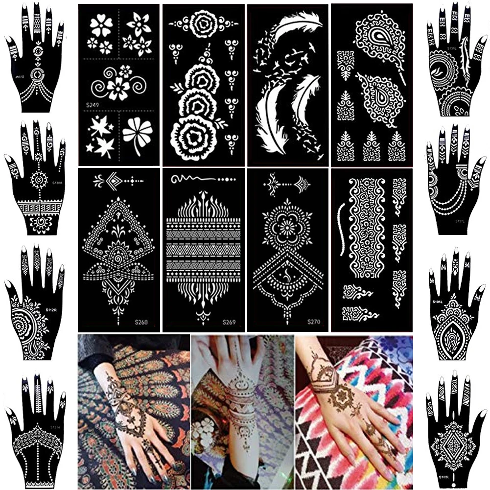 16 Sheets Henna Tattoo Kit Stencil, Temporary Tattoo Mehndi Indian
