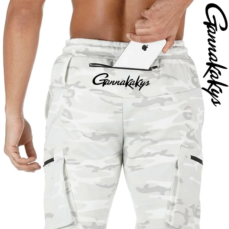 Fishing Pants Men's Sports Strap Camo Moisture Absorbing Pants Fitness Breathable Running Bicycle