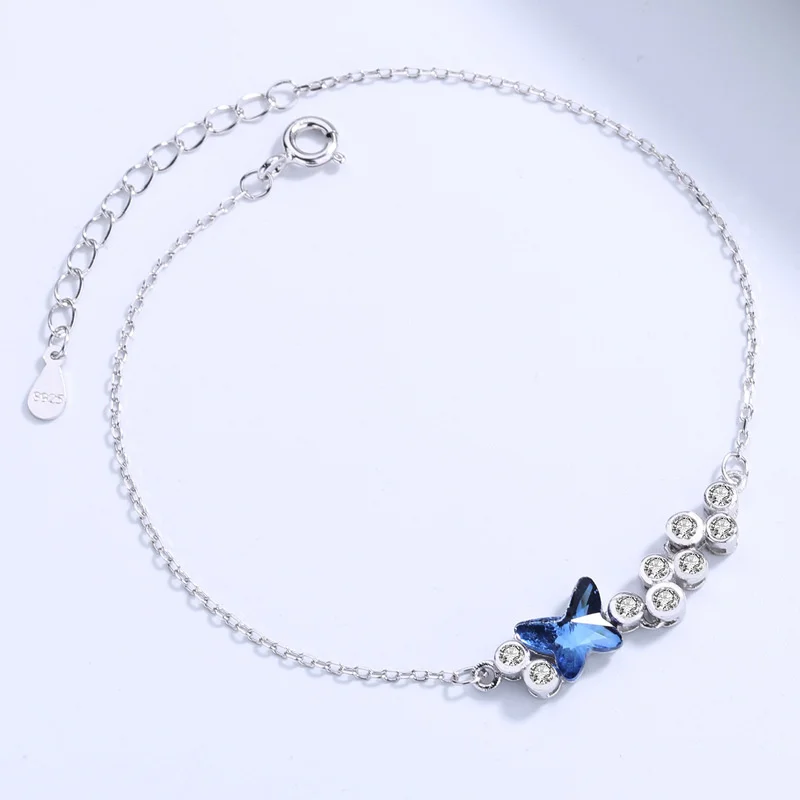 

S925 pure silver little fresh Butterfly Bracelet women's Korean version simple heart peach sexy inlaid diamond bracelet