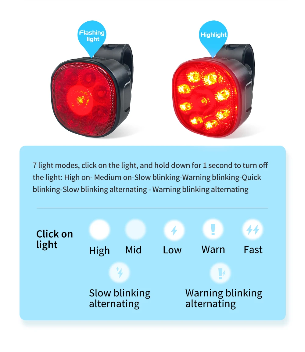 Description Picture 5 of itemCYCLAMI Bike Light Rechargeable Waterproof Bicycle Front Light with Taillight Set Flashlight Bicycle Light Set Cycling LED