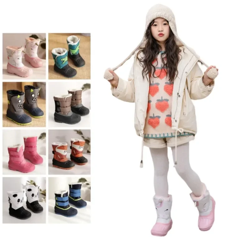 

Kids Plush Snow Boots Children Waterproof Anti-Slippery Keep Warm In Winter Padded Cotton Shoes Soft Flat Sole Footwear