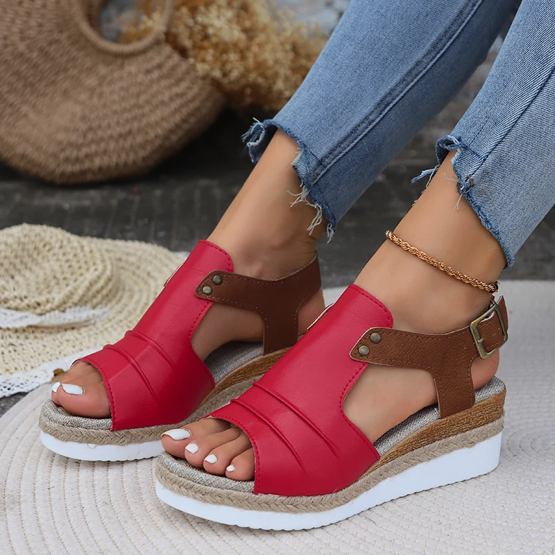 Retro Roman Women's Sandals Summer 2024 New Trendy Outdoor Walking Fish Mouth Thick Bottom Open Toe Women's High Heels Zapatos