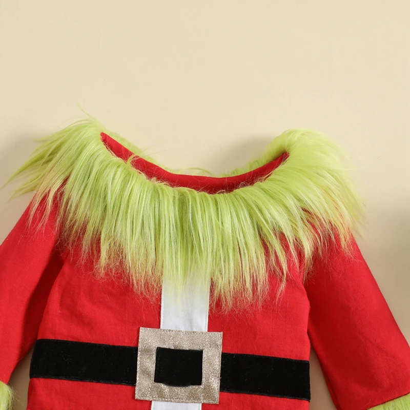 

Рождественский костюм для малышей, детский костюм зеленого Монстра, наряд Санта-Клауса для маленьких мальчиков и девочек, комплект из плюшевых топов и брюк