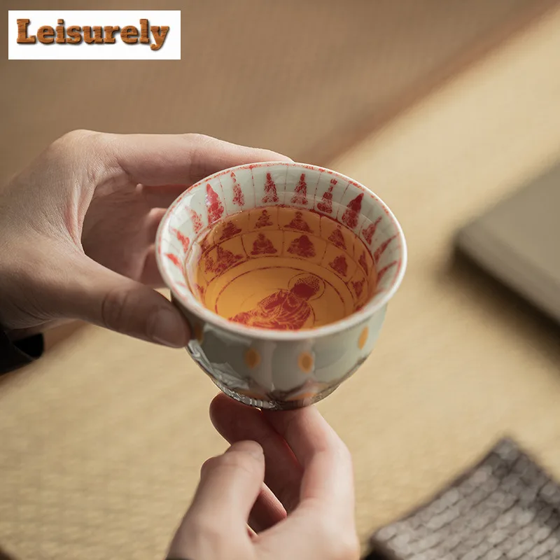 100ML Plant Ash Buddha Lotus Throne Ceramic Teacup Aesthetic Tea Bowl Sample Tea Cup Personal Cup Chazhan Master Cups Cafes Gift