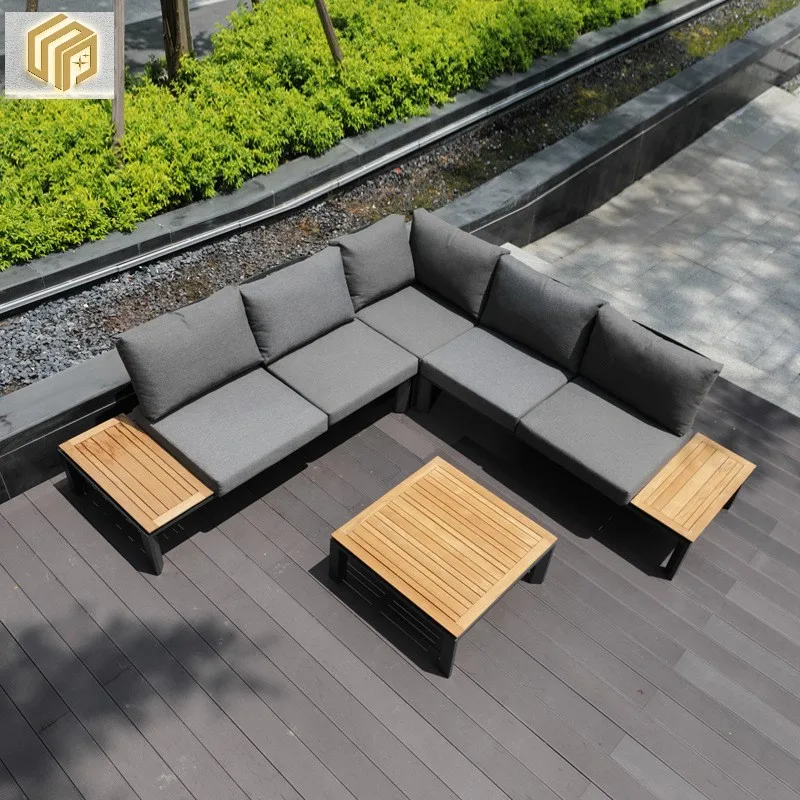 

Outdoor courtyard leisure sofa tea table combination Nordic homestay villa terrace teak sofa