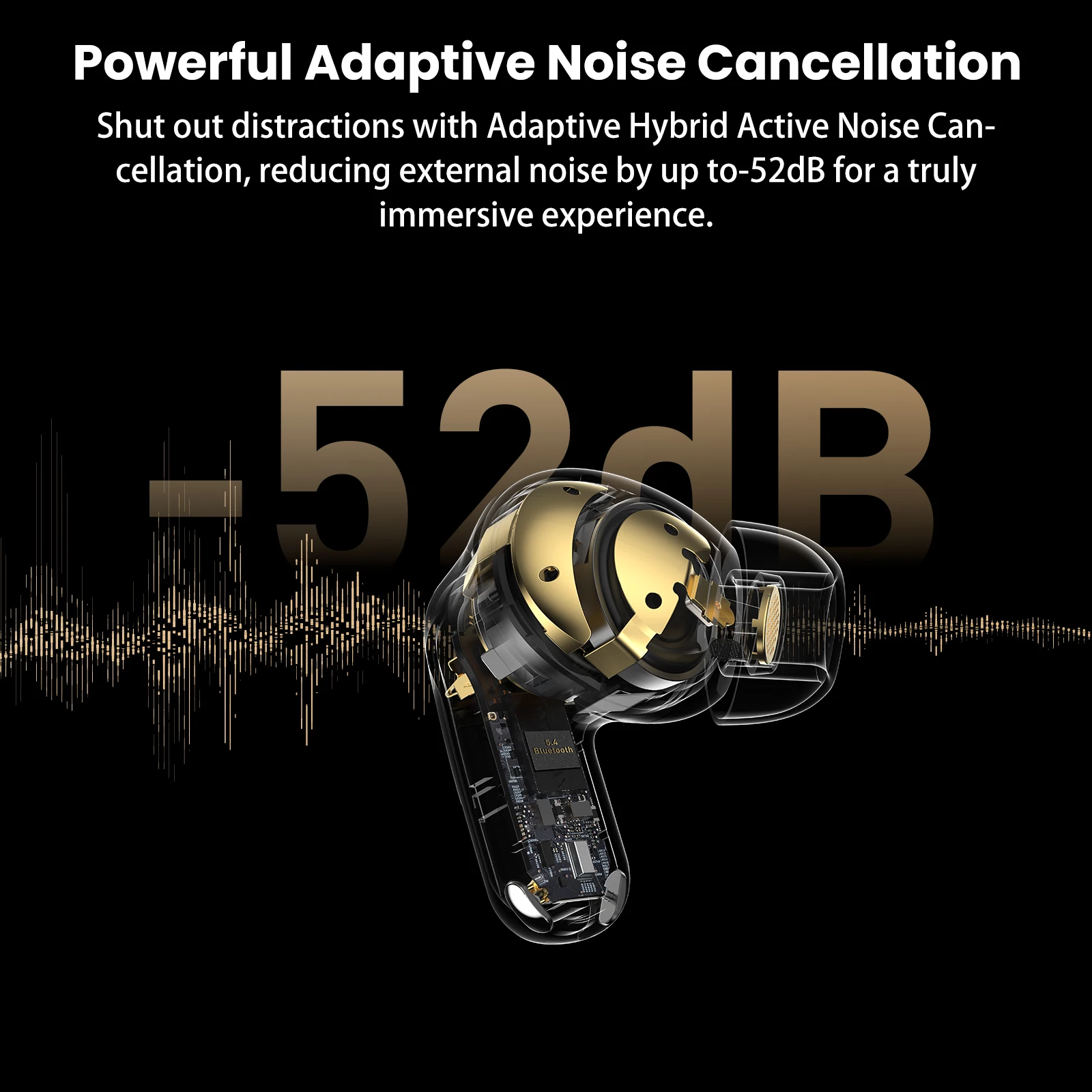 Dokunmatik ekran arayüzünü gösteren TOZO NC20 Pro kulaklıkların yakın çekimi