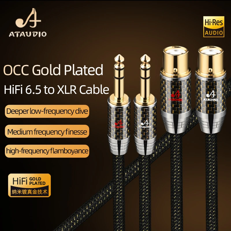 ATAUDIO OCC Gold Plated 6.5mm to XLR Male Female Audio Cable for Mixer Speaker Dual 6.5 to 2XLR Microphone Cable