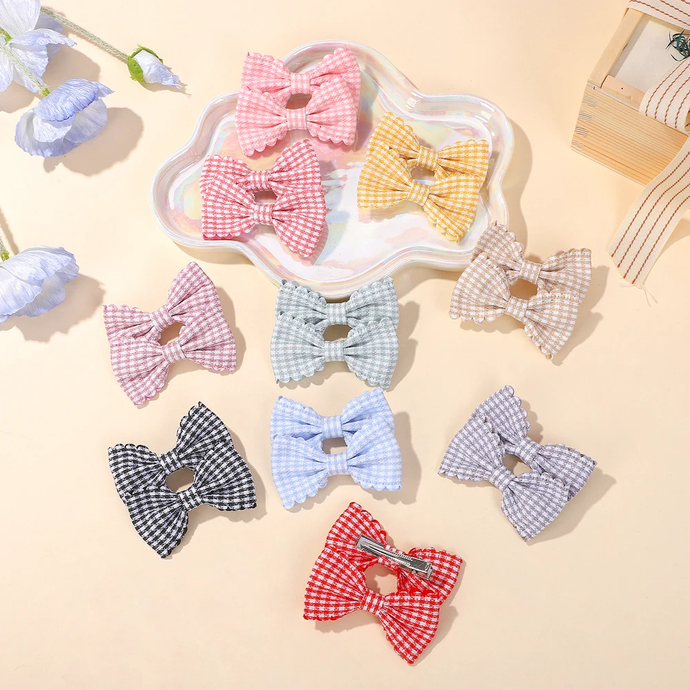 2 unids/set nuevas horquillas con estampado a cuadros para niñas, diadema dulce, pinzas para el cabello, pasadores, accesorios para el cabello con lazo a la moda