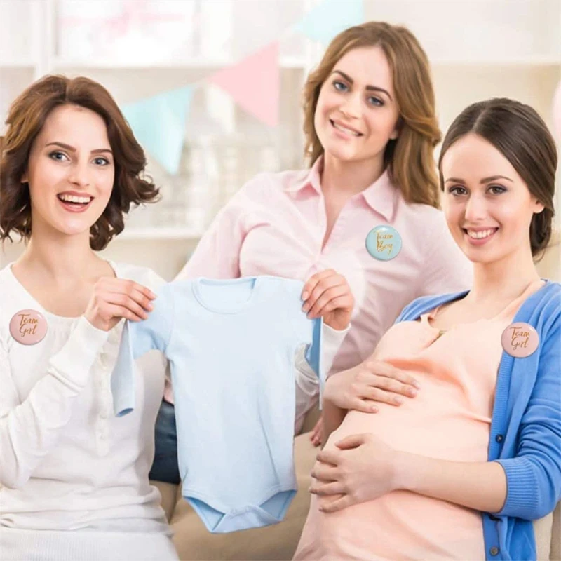 12/24Pcs Team Boy Girl Button Pins Gender Reveal Tinplate Badges Gift for Guests Gender Reveal Party Supplies Baby Shower Decor