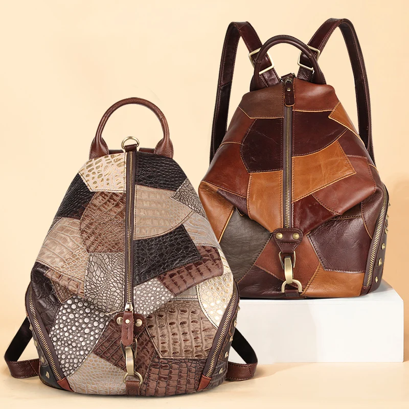 

Women Leather Backpack Vintage Cow Genuine Leather Large Capacity Soft School Bags For Ladies School/Travel Bags For Teenagers