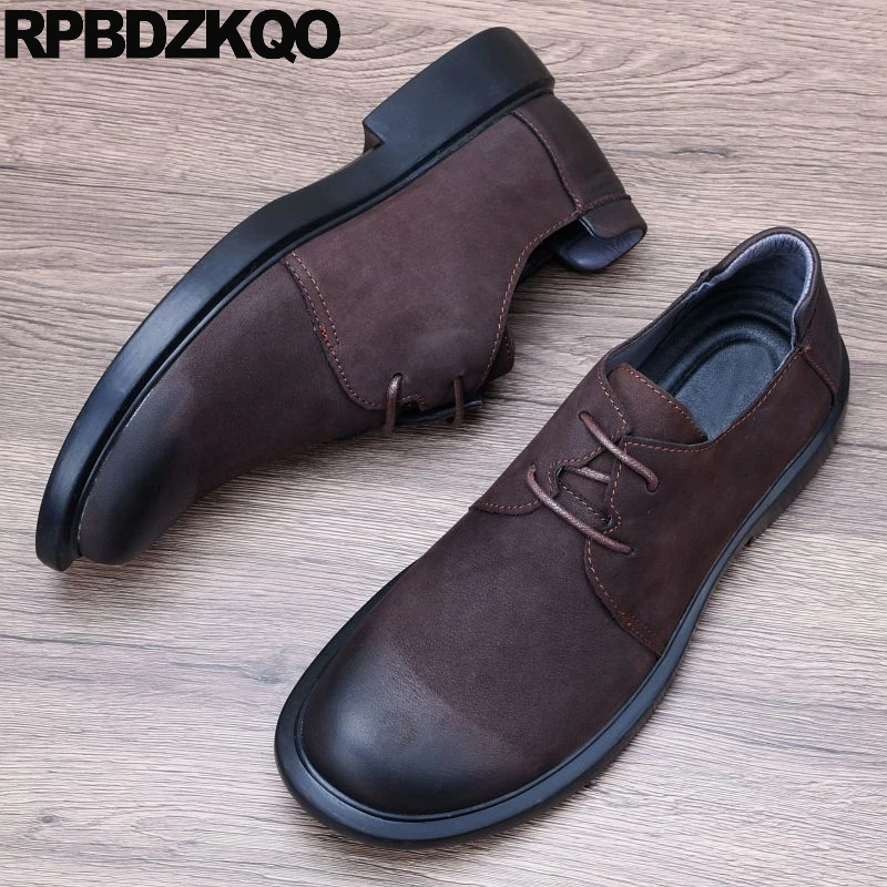 

Dress Round Toe 12 Lace Up Nubuck Business Derby Flats Real Leather Cow Skin 46 Brown Oxfords Shoes Plus Size Men Soft Formal