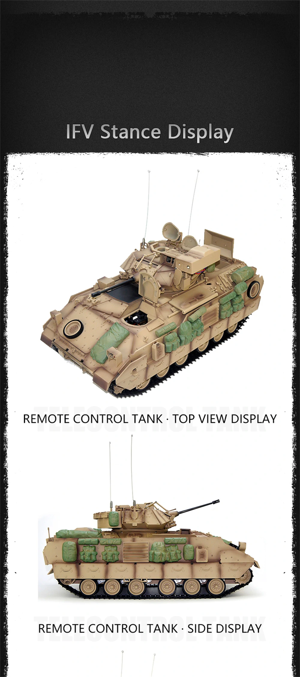 COOLBANK Model Bladeli M2A2 1/16 2.4G RC Main Battle Tank Smoke Sound Recoil Shooting LED Light Simulated Vehicles Models RTR Toys