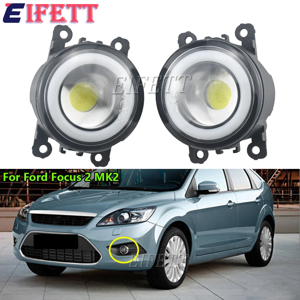 

Left+Right Fog Lights With Angel Eyes DRL H11 For Ford Focus 2 MK2 2009 2010 2011 Car LED Headlight Daytime Running Fog Lamp