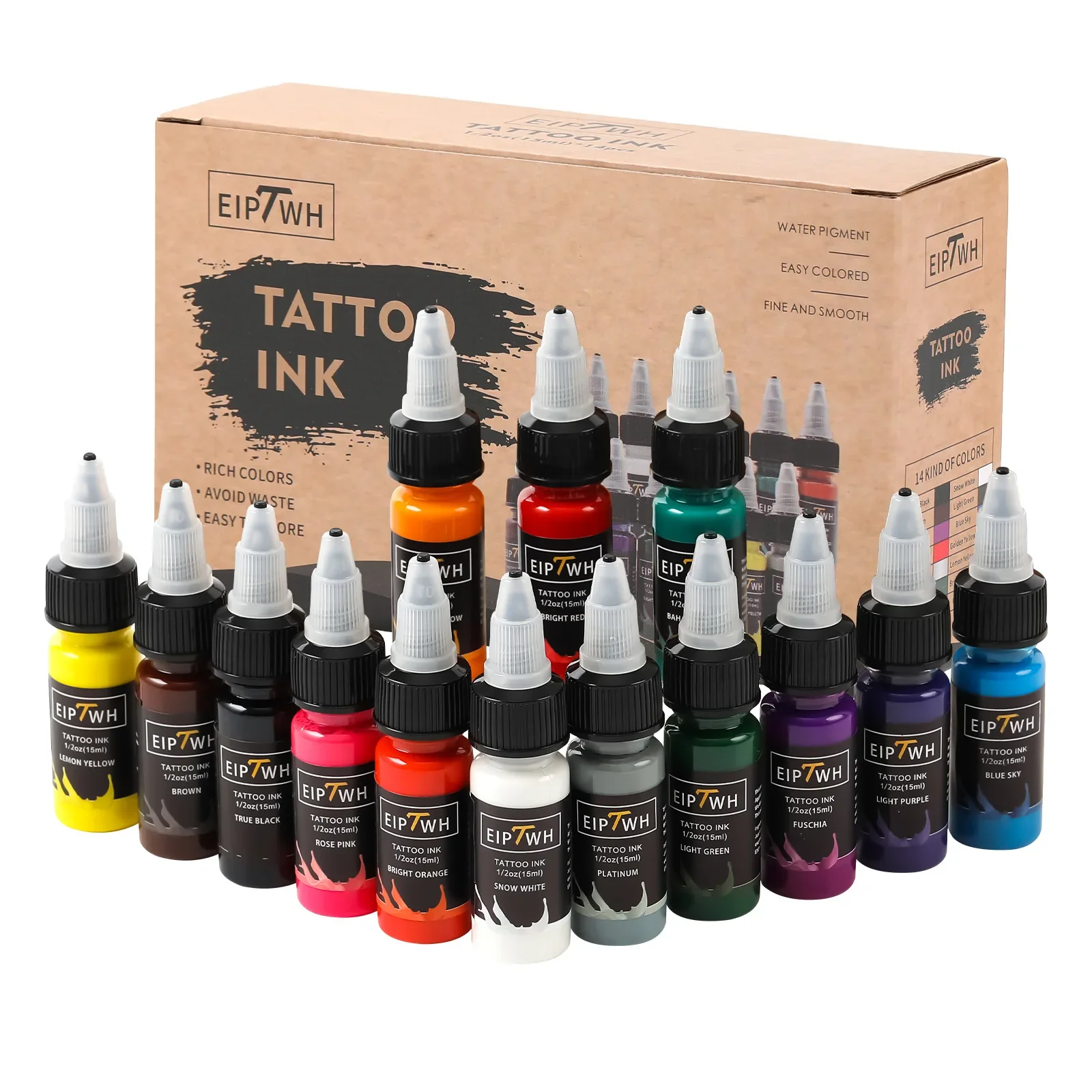 15ml 14colors Tattoo Ink Pigment with Box Body Art Tattoo Kits Professional Beauty Paints Makeup Supplies Semi-permanent