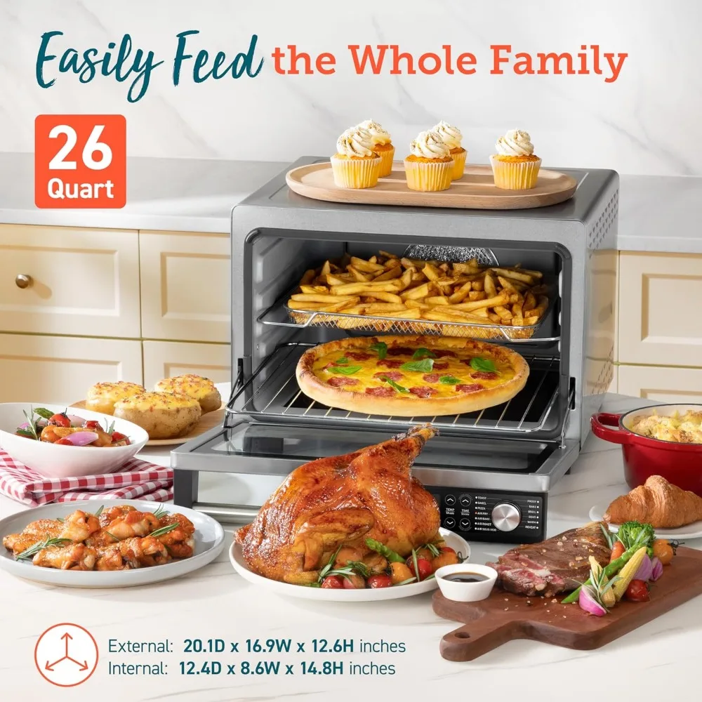 Ceramic Air Fryer Toaster Oven Combo, 13-in-1 Flat-Sealed Heating Elements for Easy Cleanup, Innovative Burner Function
