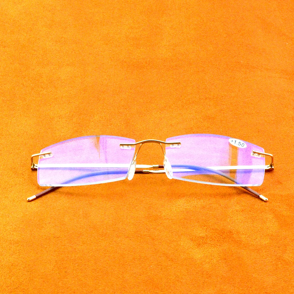 Titanium Alloy 15 Layers Coated Medical Silicone Nose Pads Antislip Temple Rimless Frame Reading Glasses +0.75 +1 +1.25 To +4 5