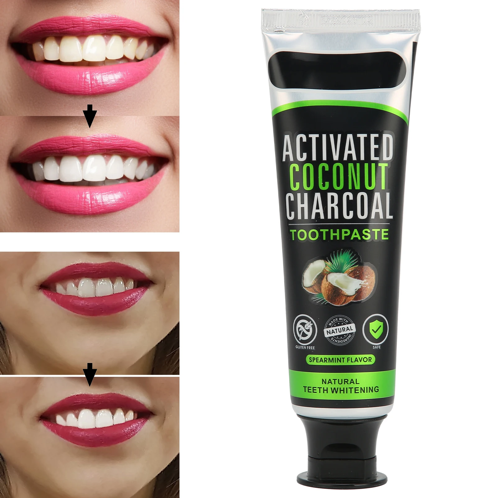 100ml Teeth Whitening Toothpaste Teeth Whitening Powder Activated Coconut Charcoal Powder Bamboo Toothbrush for Oral Hygiene tooth powder teeth whitening essence teeth whitening product teeth health product