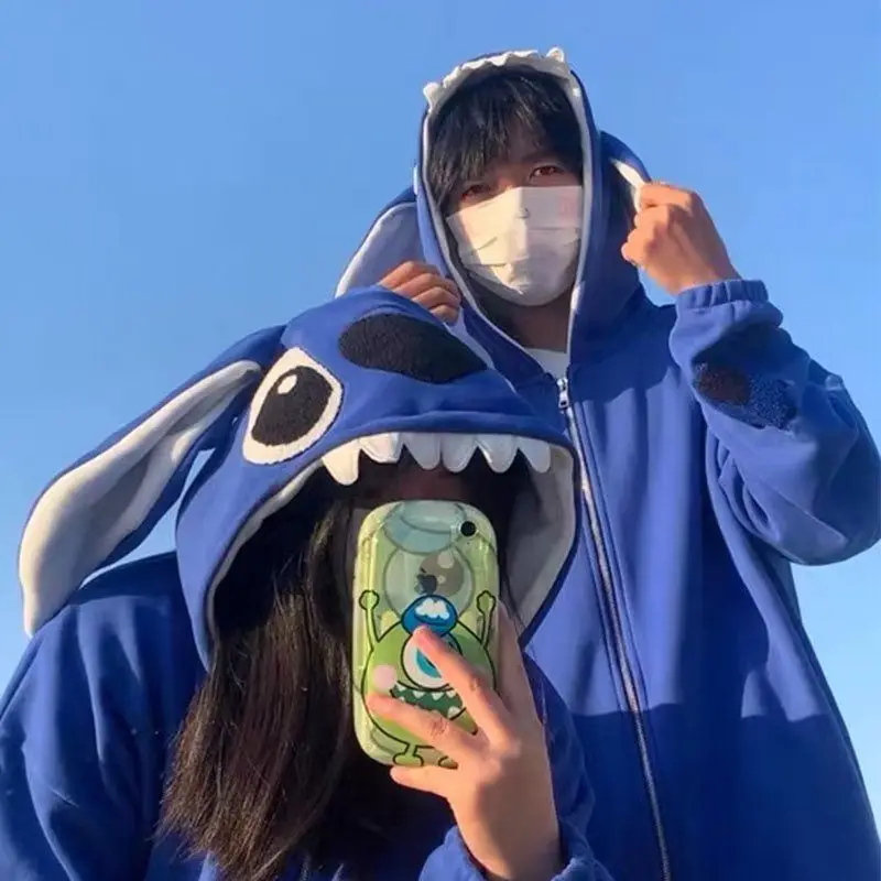 

Kawaii Stitch Sanrio персонаж Kuromi мультфильм свитер Регулярный тонкий или флисовый утепленный с длинными рукавами куртка с капюшоном на молнии