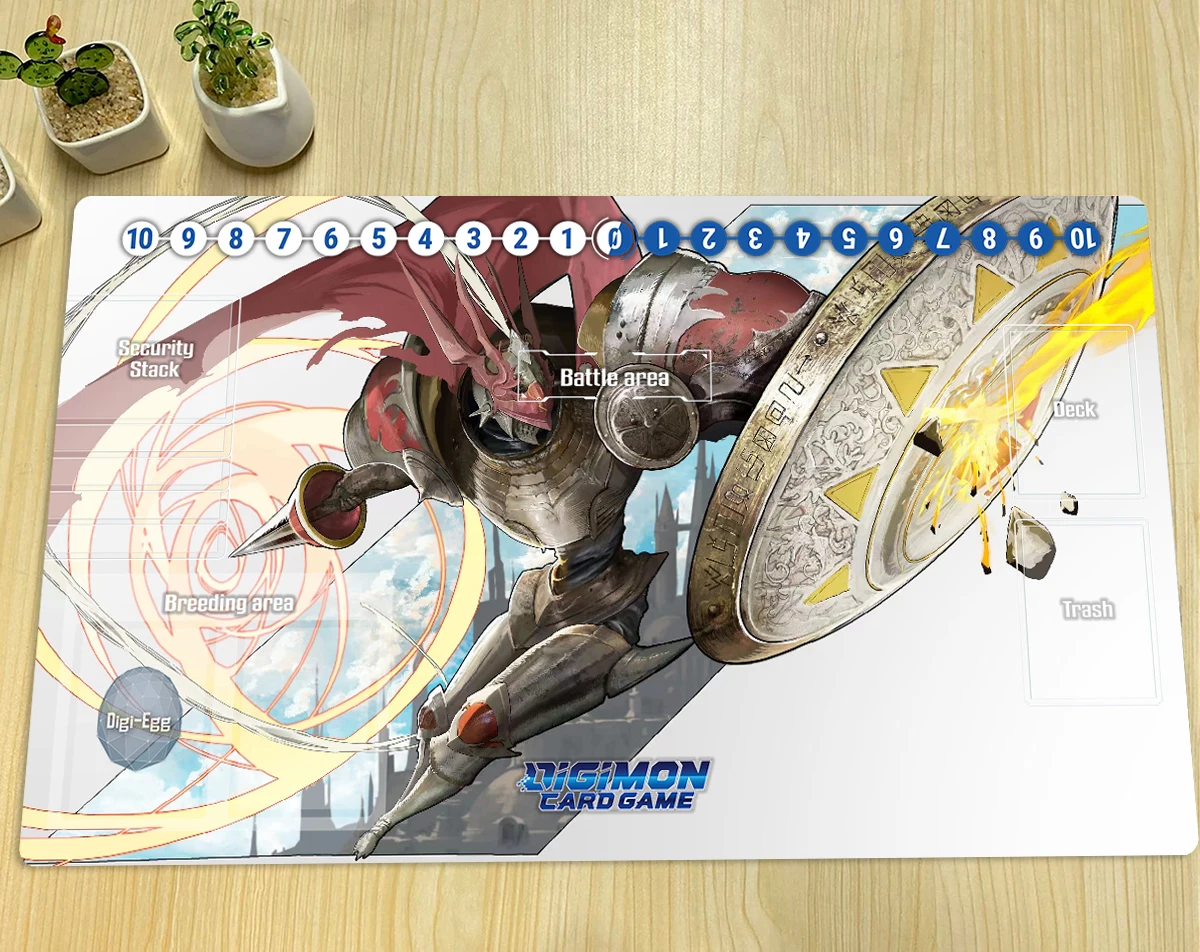 DTCG Mat Digimon Gallantmon Playmat For Card Games (DTCG/CCG)  24x14 Inch  Non-Slip Mat With Marked Zones, Round Corners Zones Printed