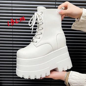 Fashion Cosplay Platform Boots Women's Chunky Sole Height Increasing Boots Waterproof Leather Gothic Short Boots for Big Size 1
