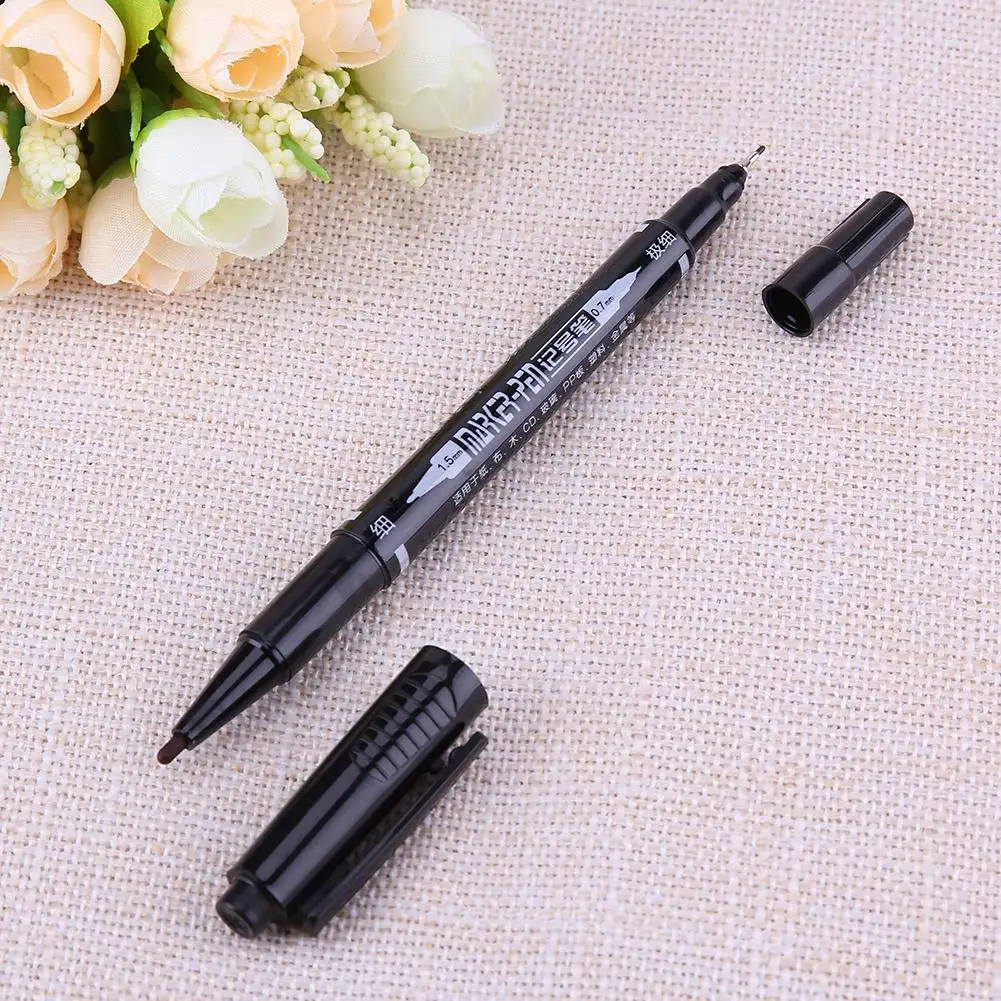 Waterproof permanent dual tip 0.7/1.5 mm Nib Black blue red Art Marker Portable Pens Permanent Tattoo Supplies