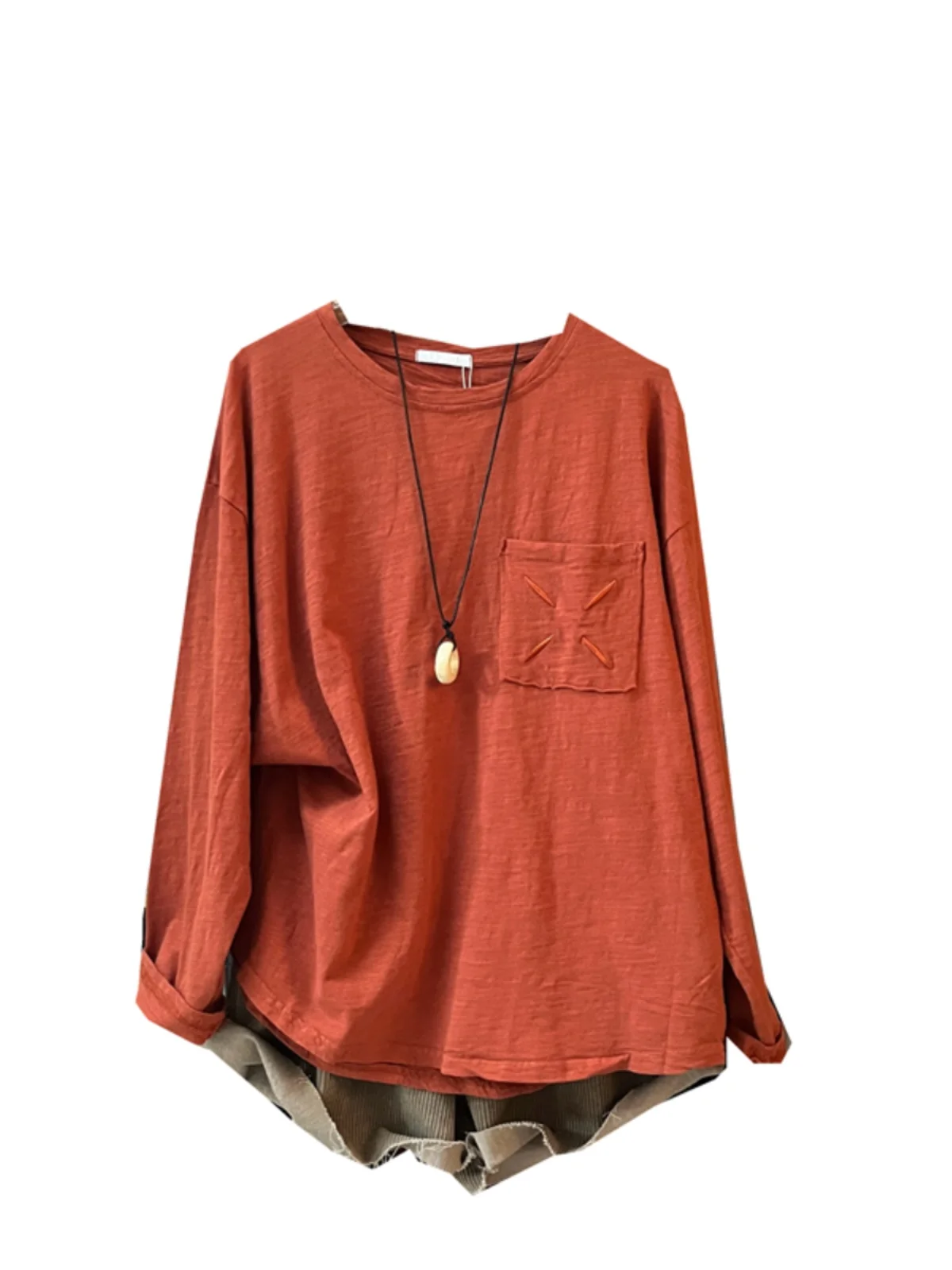 Women's Bamboo Cotton Embroidered Round Neck Casual T-Shirt - Loose Fit, Basic Top