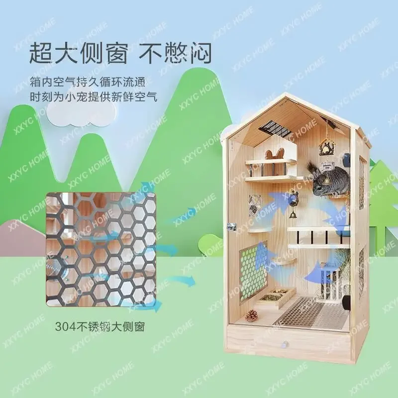 Chinchilla cabinet cage, nest solid wood special winter nest large villa pet air conditioner cabinet cage