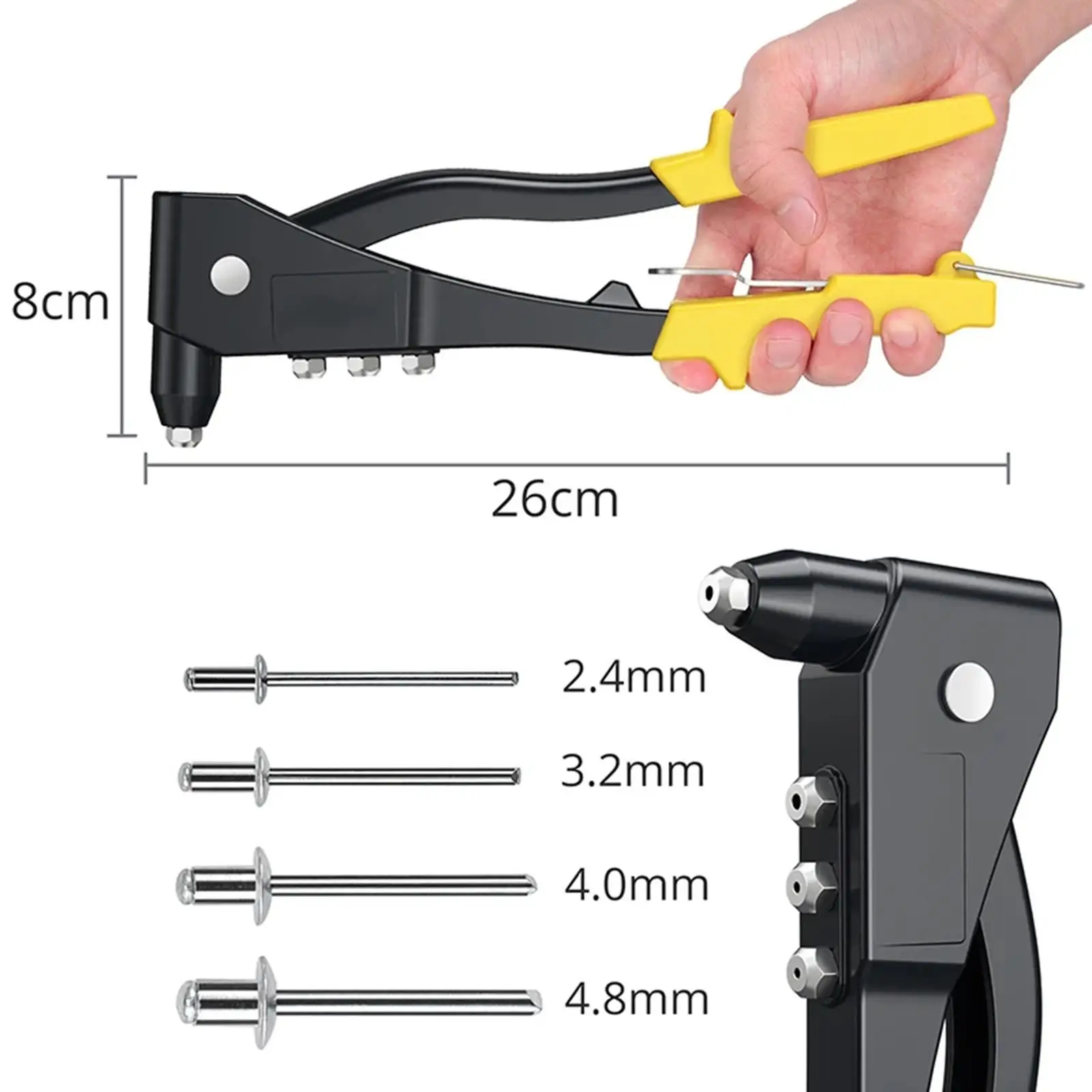 Hand Riveter Kit Heavy Duty Professional Sturdy Efficient Easy to Use Rivet Tool for Railway Duct Work Automotive Leather Metal