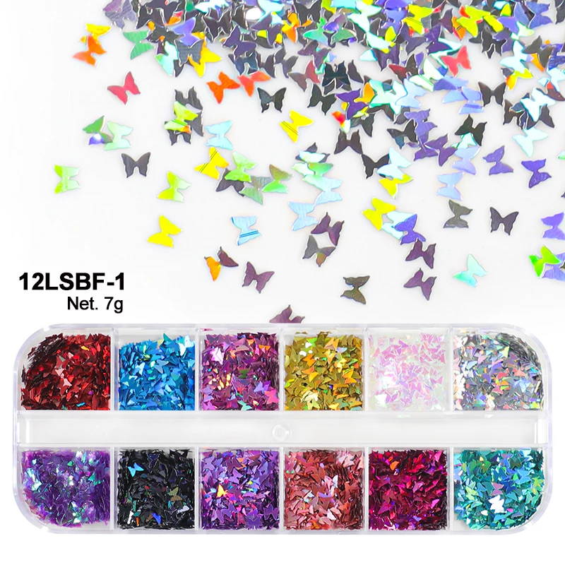 Holographic Butterfly Nail Glitter Sequins - Sparkly Laser Flakes in Mixed Colors for Manicure and Nail Art