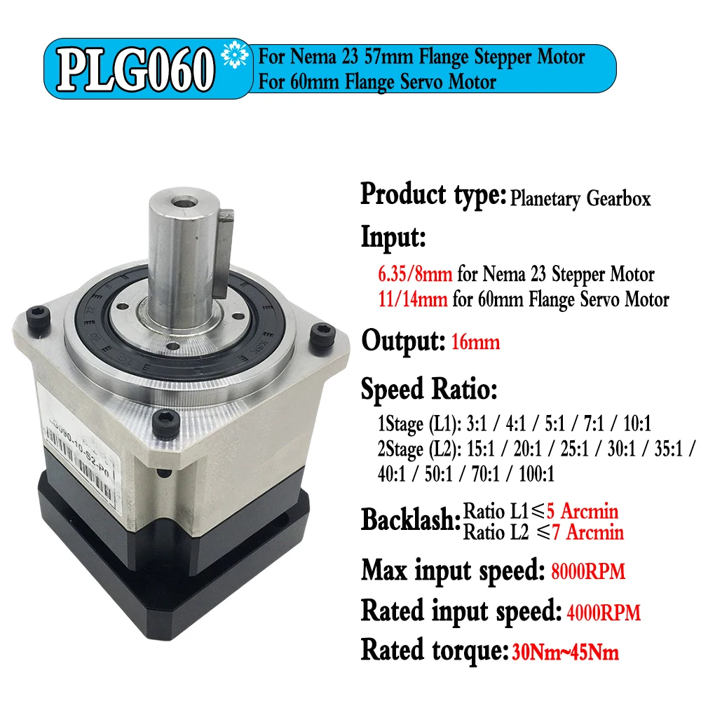 High Precision Helical Gear Nema23 Planetary Gearbox 3Arcmin Ratio 3:1~100:1 Input 11/14mm For 200W 400W Servo Motor Reducer