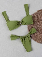 Vzvn 2025 New Swimwear Bikini Sexy Solid Backless Bikini 2 Piece Set Women Split Swimsuit High Waist Beach Vacation Bikini Set