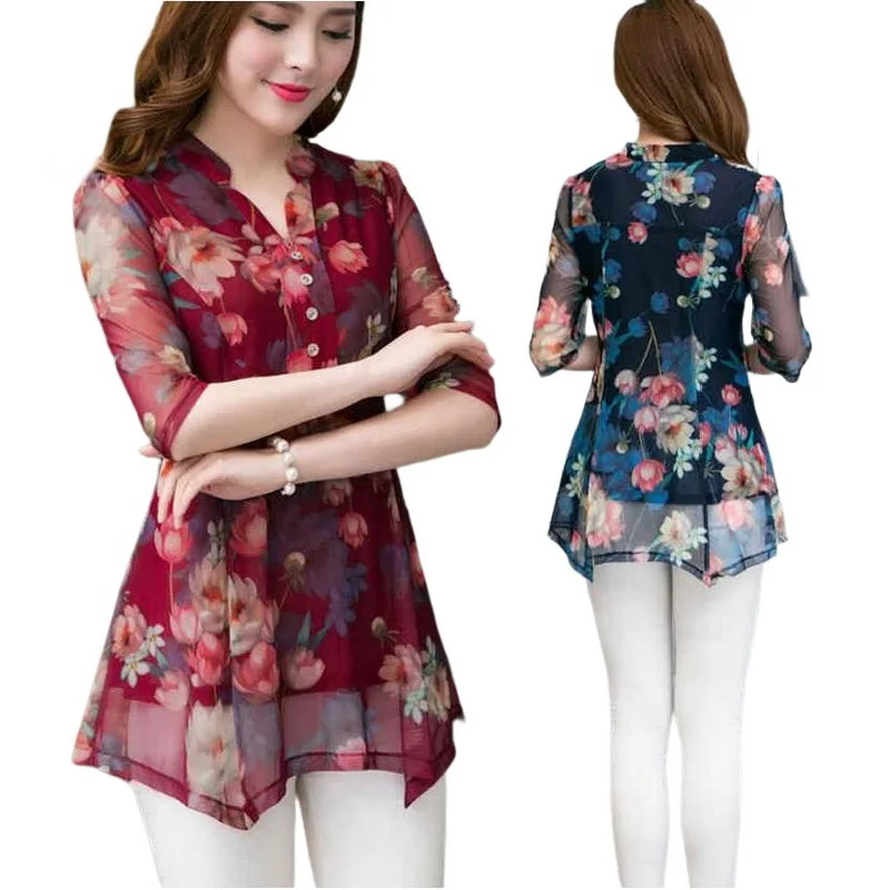 

Модная летняя рубашка, женские топы, повседневные рубашки с принтом, Цветочная блузка, размер XL-5XL