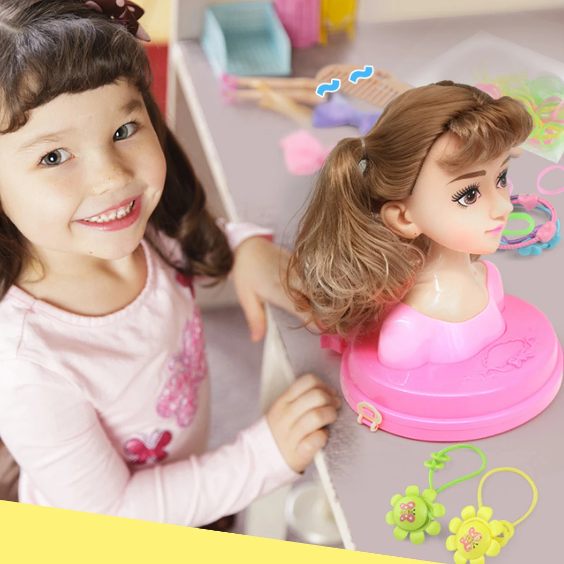 Funny Children Head Model Half Body Doll Toy Simulation Barber Makeup artist Makeup Hairstyle Beauty toy kids Girls Gift 6